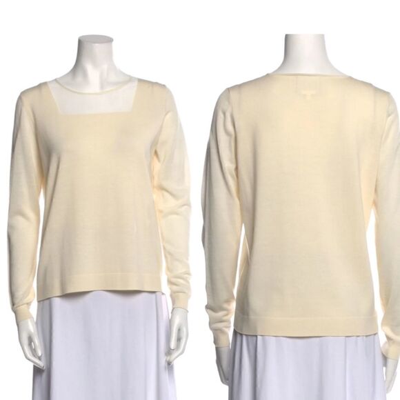 AKRIS PUNTO Cream Crew Neck Wool Blend Sweater | 8 - Picture 1 of 8